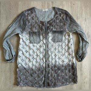 Crochet floral front ombré dyed button down long sleeve top Med fairygrunge
